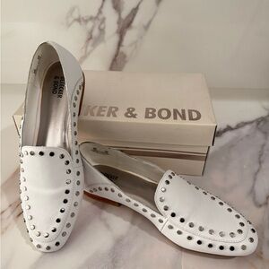 White Leather Flats with Studded Design